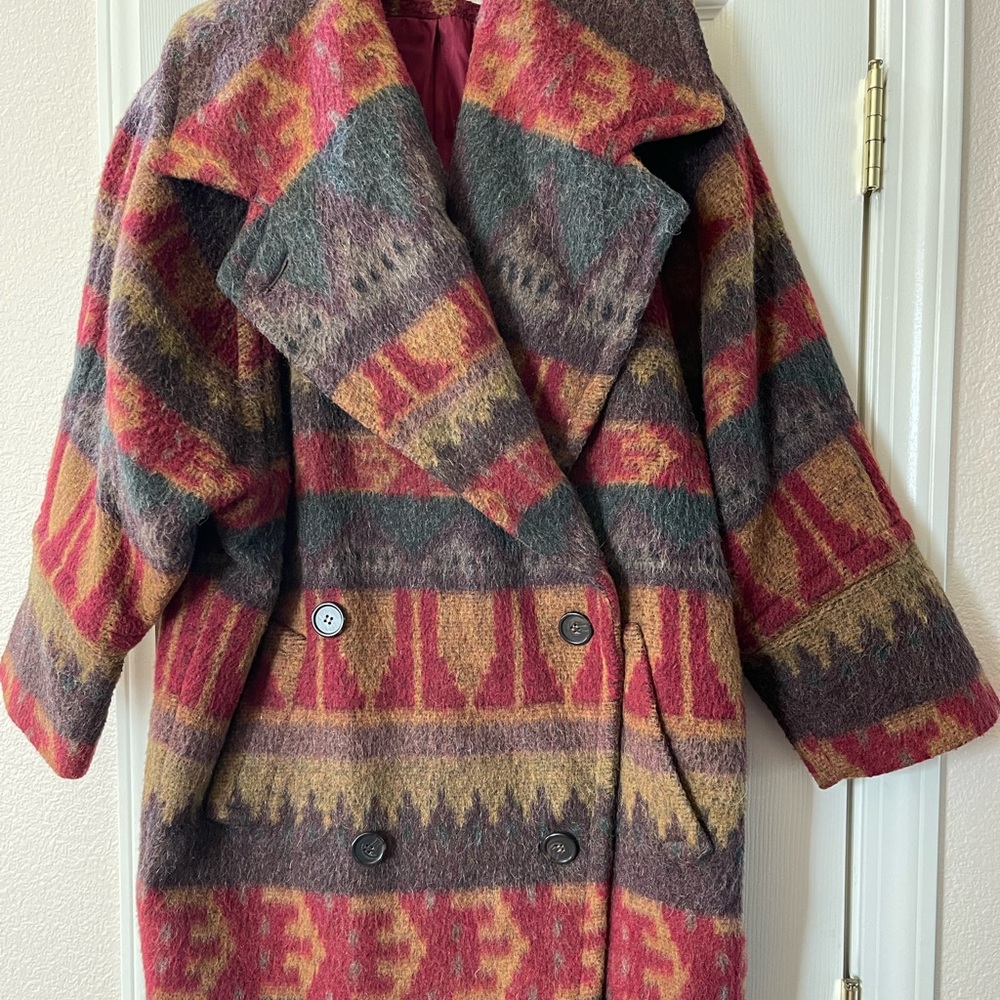 Vintage Fairbrooke Womens Southwest Aztec Wool Jacket Red Brown Coat Sz 4 USA